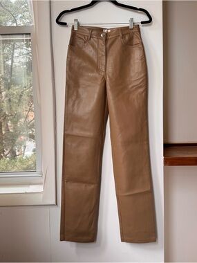Aritzia Melina Faux-Leather Straight-Leg Pants Brown 2